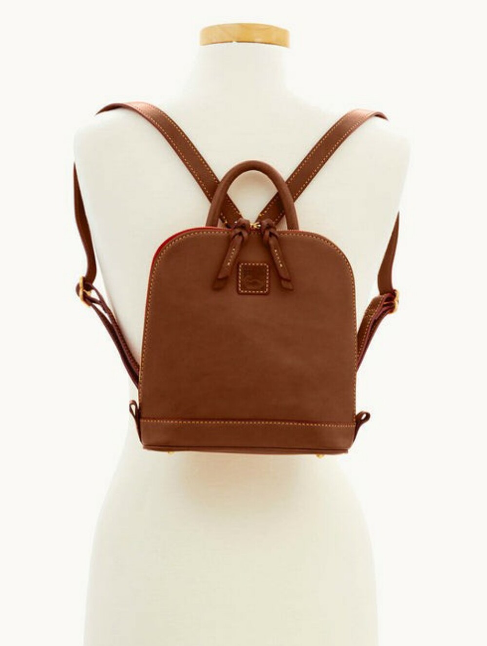 Dooney & Bourke Florentine Zip Pod Backpack Dark Brown Leather Redlined Interior